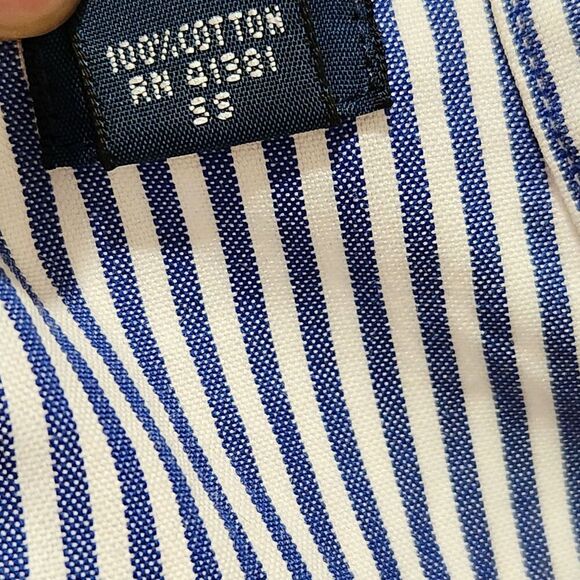 Polo Ralph Lauren Shirt Men Size 34-35 Classic Fit Blue Striped Button Down - Picture 9 of 10